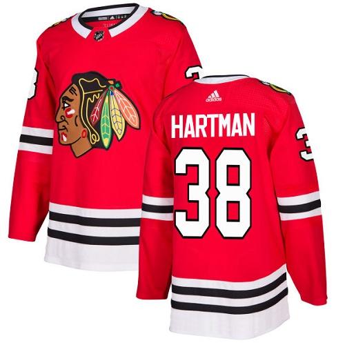 Adidas Blackhawks #38 Ryan Hartman Red Home Authentic Stitched NHL Jersey - Click Image to Close